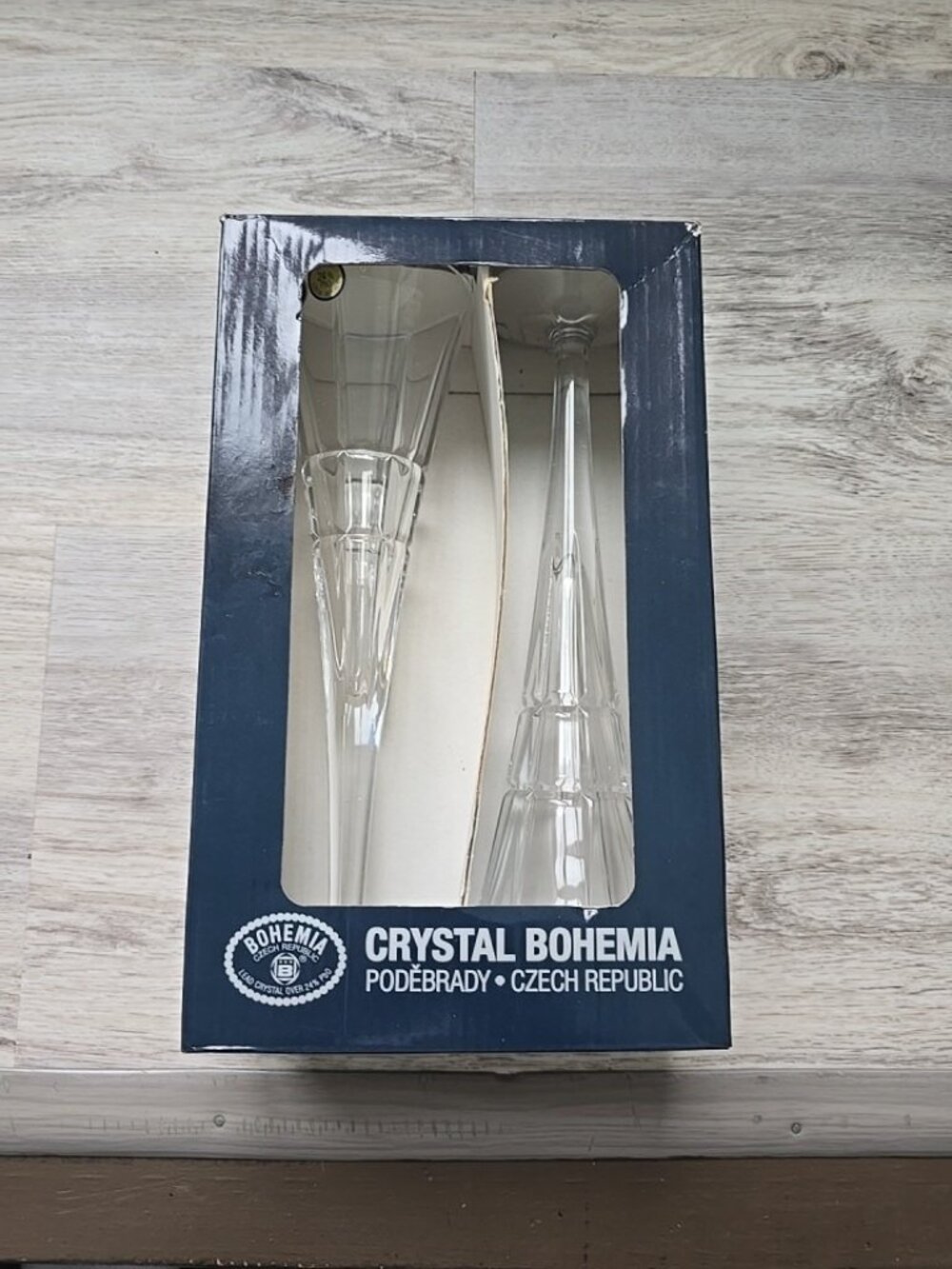 Bohemia 24% PBO Lead Crystals Clear Champagne Flute Set Of 2 NEW In Box